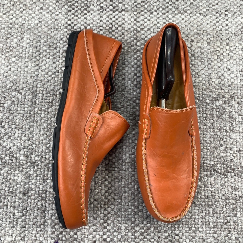 Go Tour Loafers Men Size 12 US Orange Leather Driving Moccasins Slip On Shoes